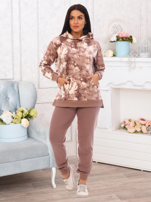 Винтаж(кофе) костюм р.44, футер 80% хлопок,15% п/э, 5% лайкра